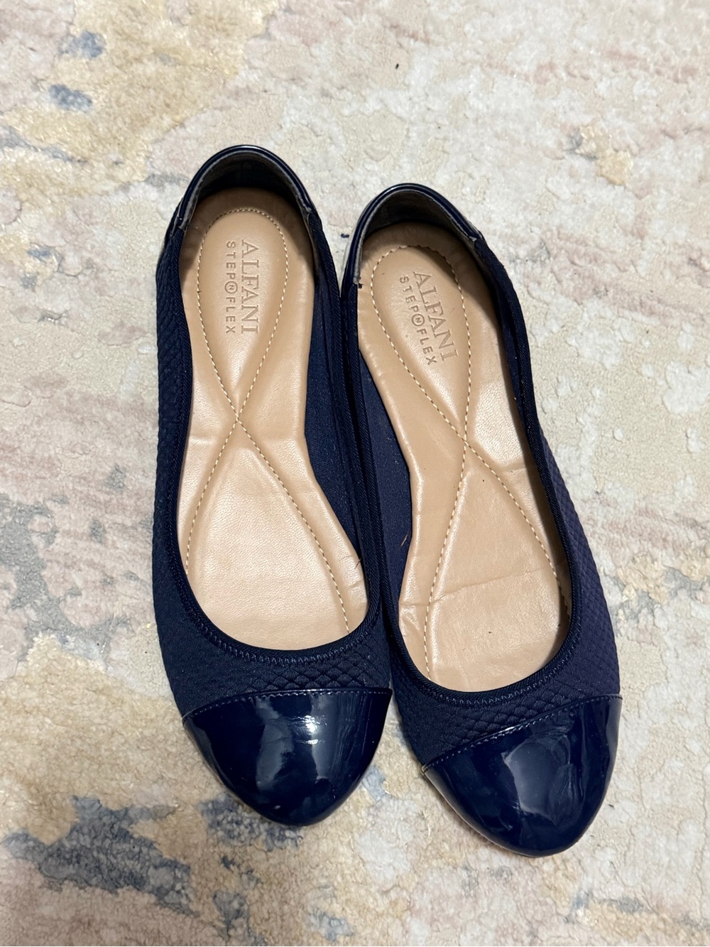 Alfani Navy Quilted Ballet Flats with Patent Toe